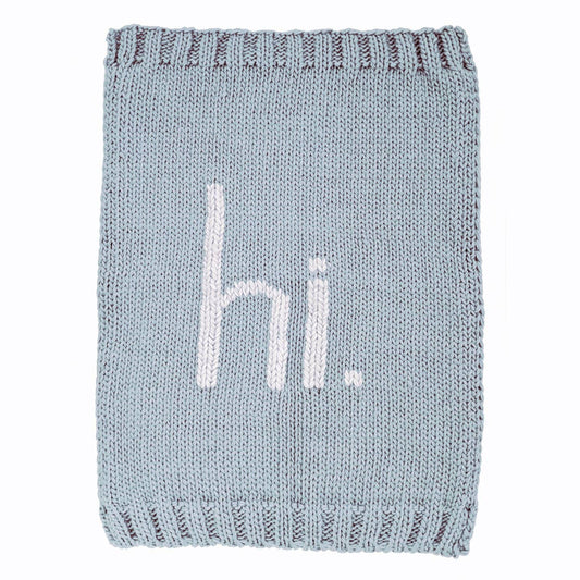 Hi. Hand Knit Baby Blanket Surf Blue