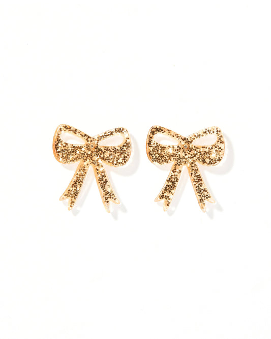 Sophia  Bow Earrings - Gold Glitter