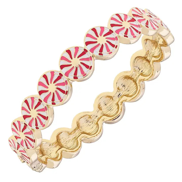 Peppermint Enamel Hinge Bangle in Red & White