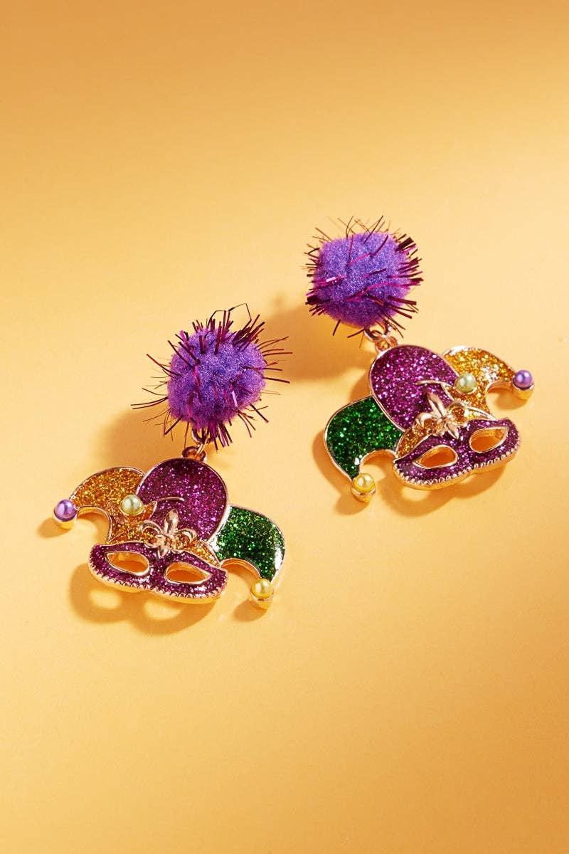Mardi Gras Pompom and Enamel Post Earrings