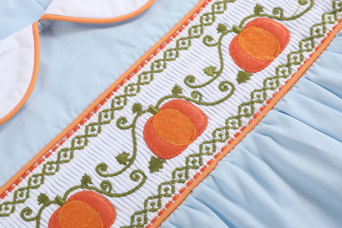 Smocked Pumpkin Vine Collared Romper