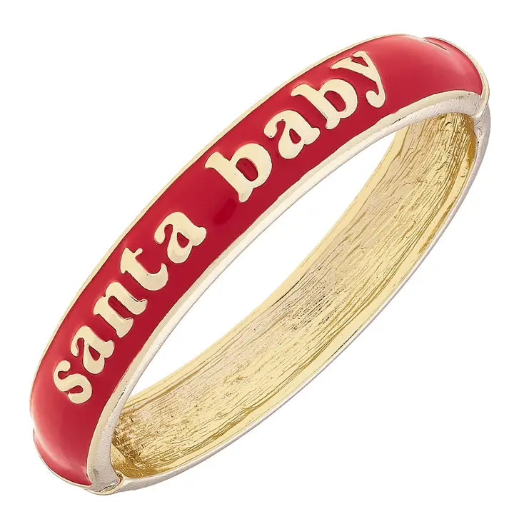 Santa Baby Sculpted Enamel Hinge Bangle in Red