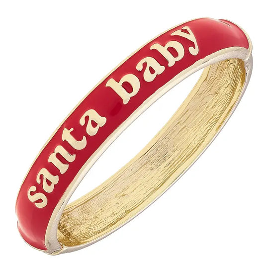 Santa Baby Sculpted Enamel Hinge Bangle in Red