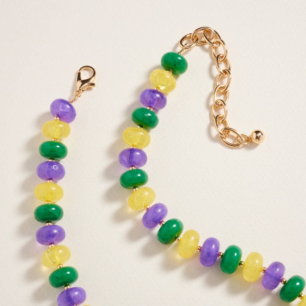 Mardi Gras Marbled Beaded Necklace