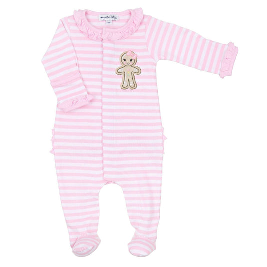 Gingerbread Land Ruffle Footie - Pink