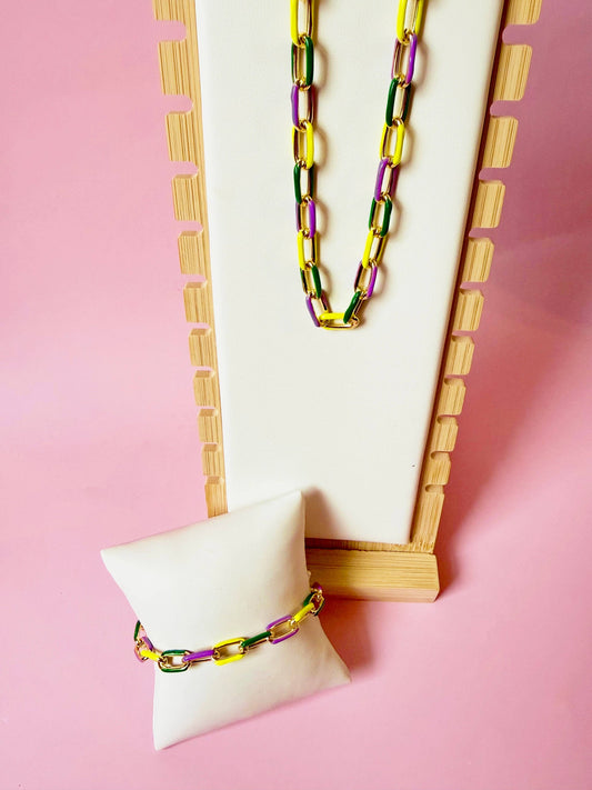 Traditional Mardi Gras Enamel Chain Necklace