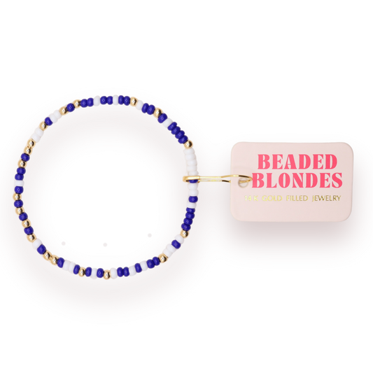 Cobalt Blue and White Sprinkle Bracelet: Standard 6.75 inch