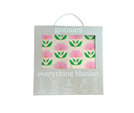 Pink Block Print Flowers Everything Blanket