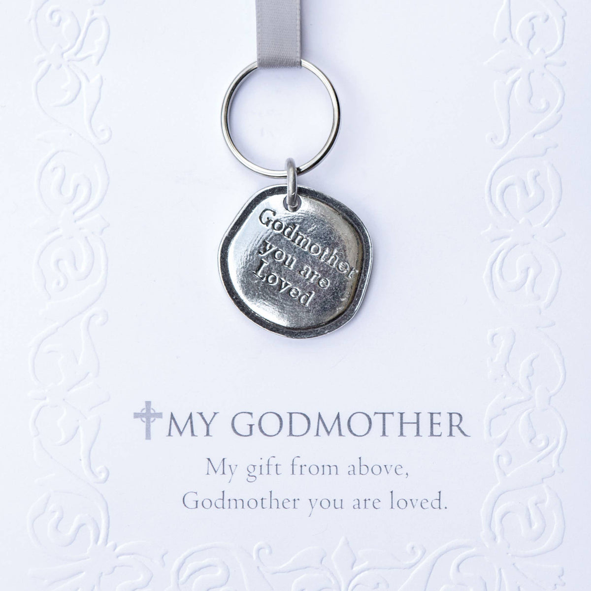 Godmother You Are Loved Pewter Keychain