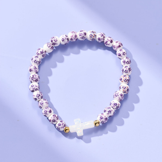 Holy Water Purple Porcelain Bracelet: Waterproof Gold