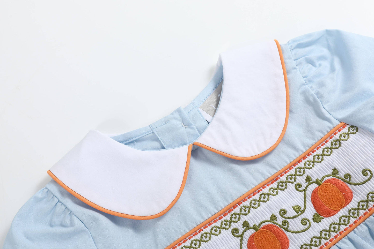 Light Blue Pumpkin Vine Smocked Bloomer Set