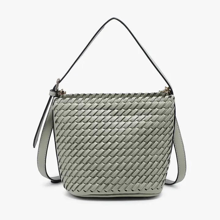 Emerson Diagonal Woven Bucket Bag w/ Crossbody Strap