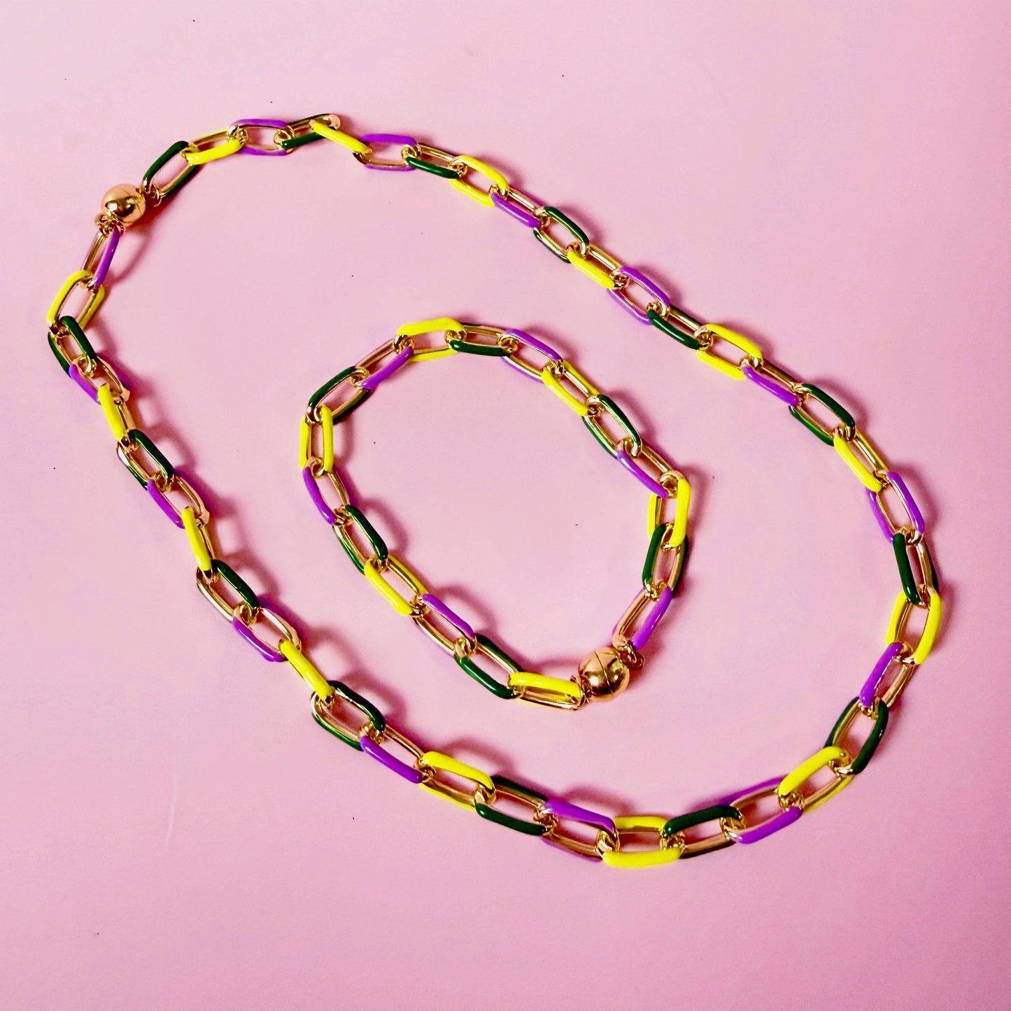 Traditional Mardi Gras Enamel Chain Necklace