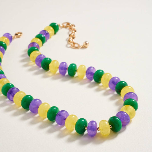 Mardi Gras Marbled Beaded Necklace