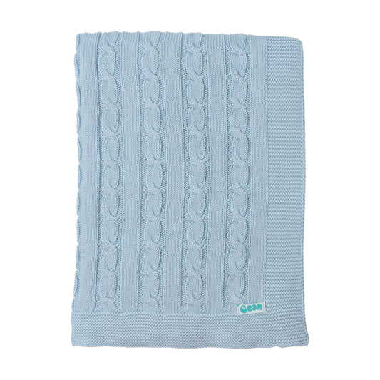 Baby Blanket with Braided Cotton Knit: Light Blue