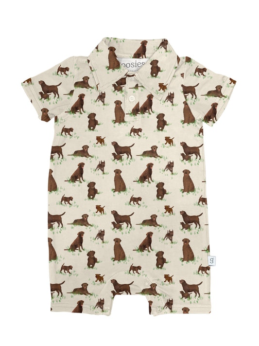 Chocolate Lab SS Polo Romper