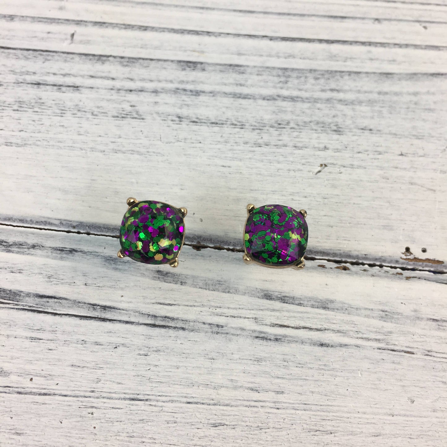 Small Mardi Gras Glitter Post Earrings 