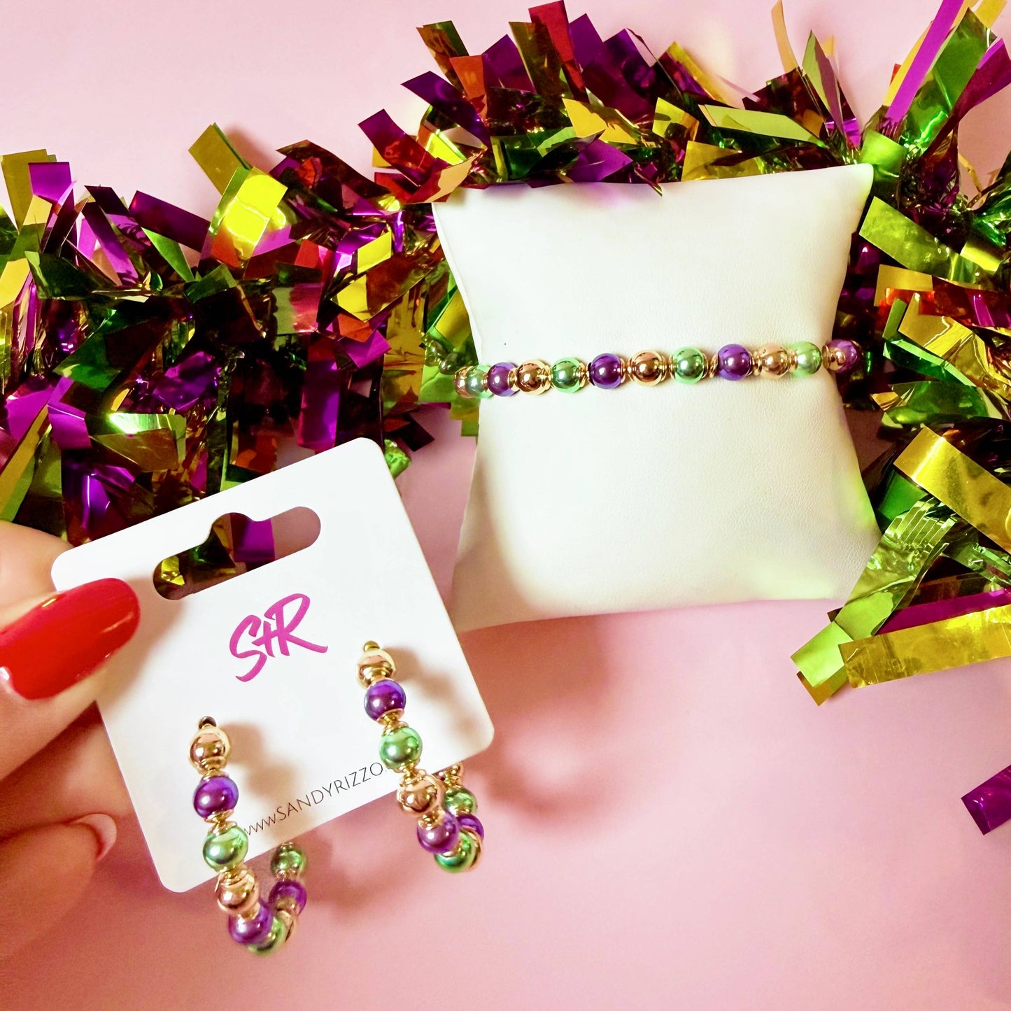Mardi Gras Beaded Hoops
