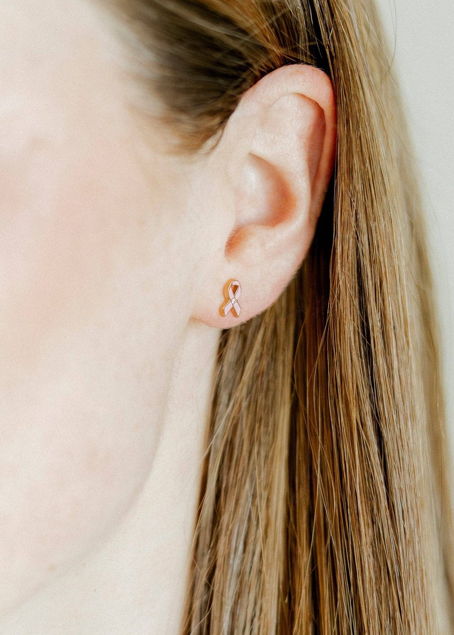 Screwback Stud Earrings - Breast Cancer Ribbon