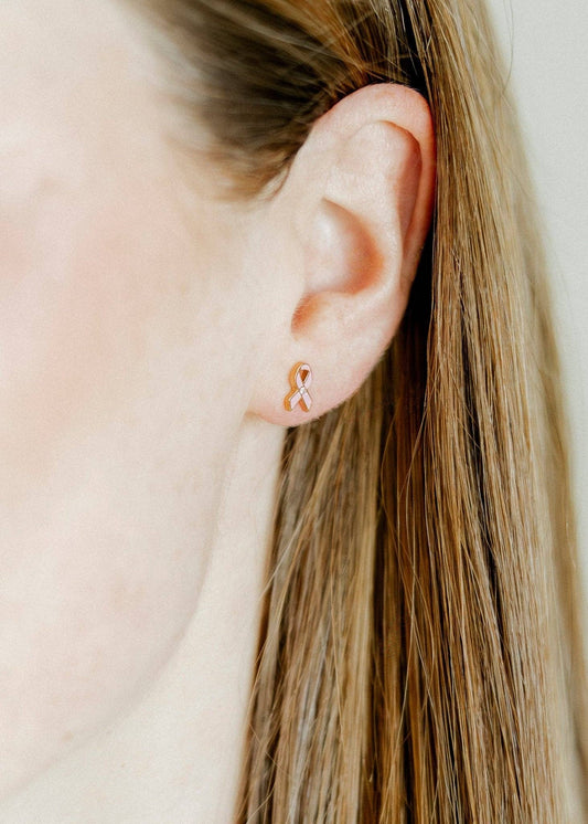 Screwback Stud Earrings - Breast Cancer Ribbon