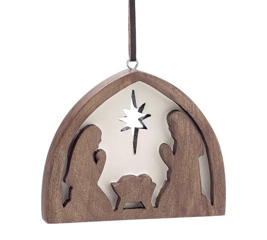 Mango Wood Holy Family Silhouette Ornament