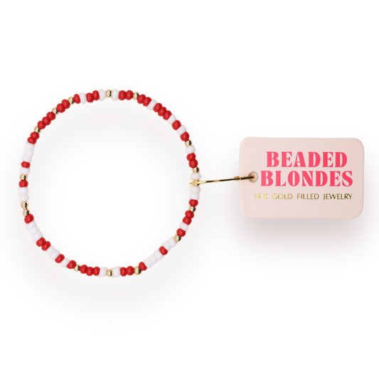 Crimson Red and White Sprinkle Bracelet: Standard 6.75 inch