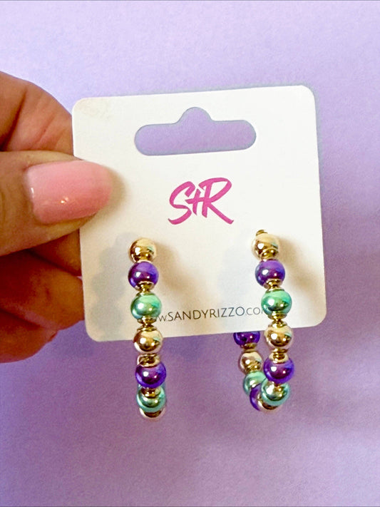 Mardi Gras Beaded Hoops