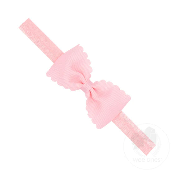Small Scalloped Edge Grosgrain Bow on Elastic Band