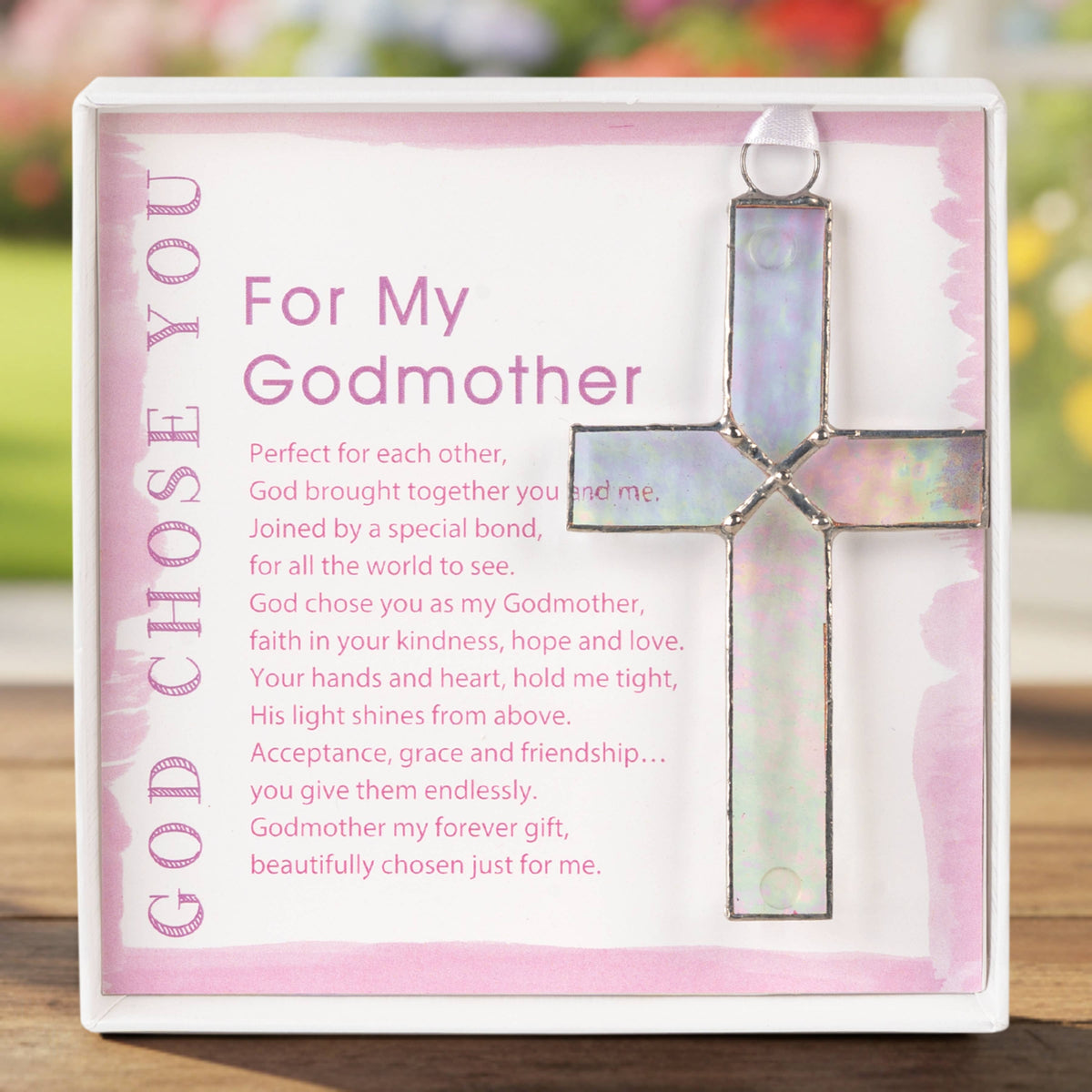 God Chose You Godmother Stained Glass Cross