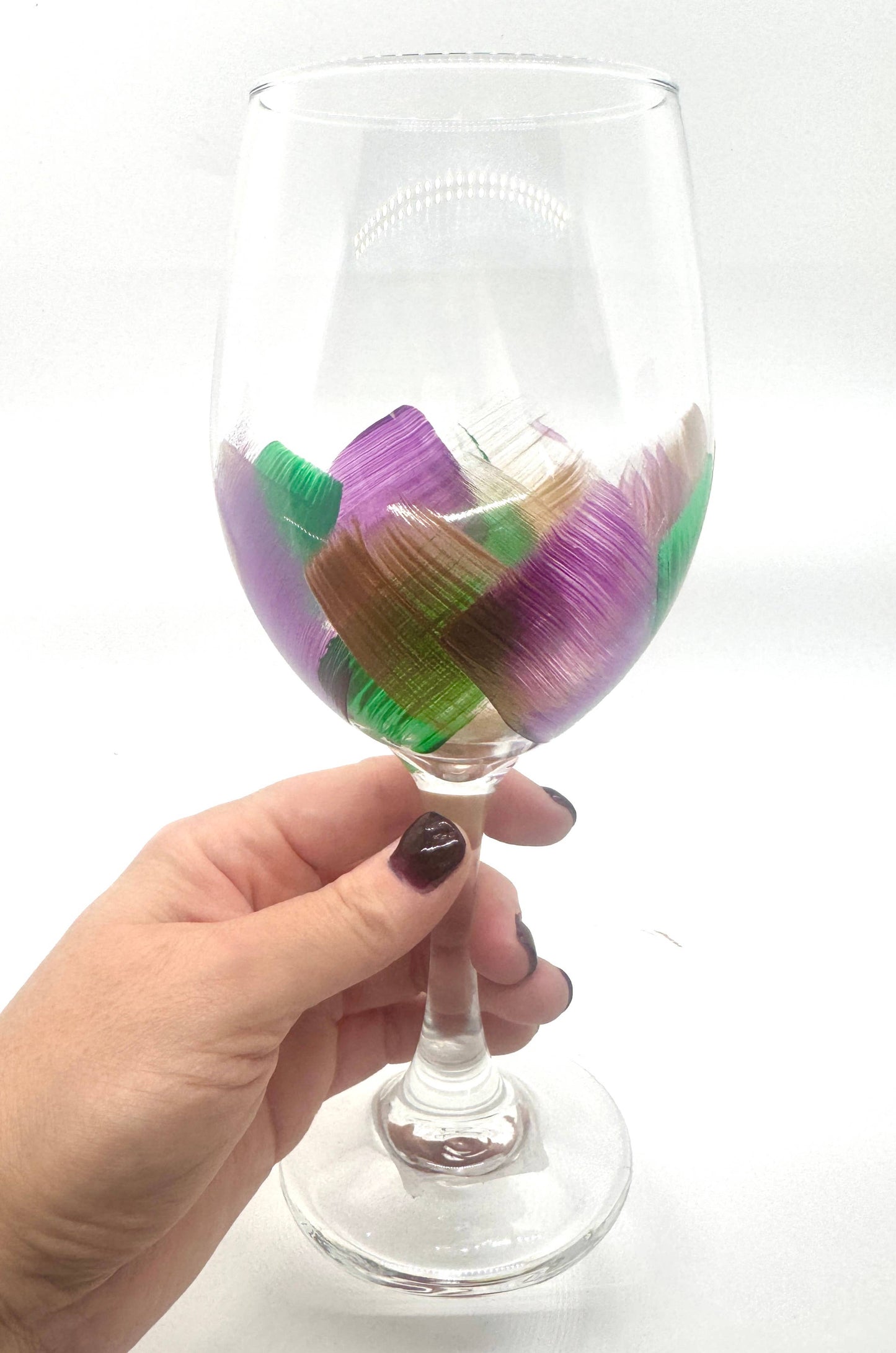 Hand Painted Mardi Gras Wine Glass