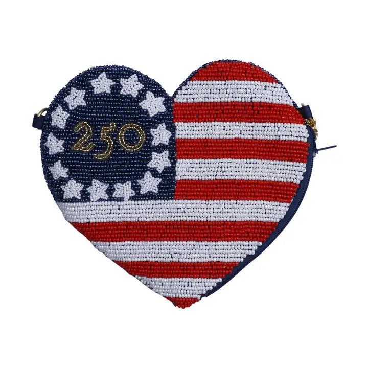 Beaded 250 America Heart Coin Purse