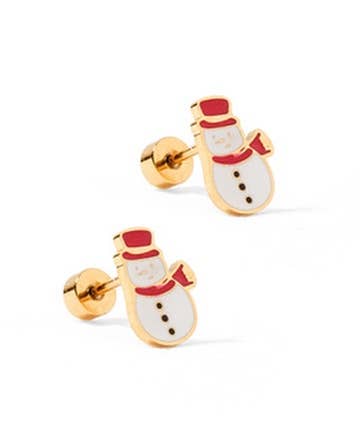 Screwback Stud Earrings - Frosty Snowman