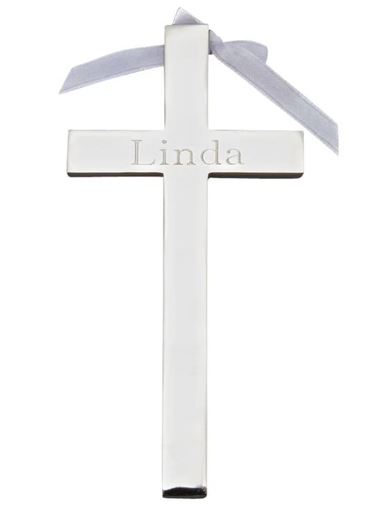 Cross on Ribbon Silver Plated