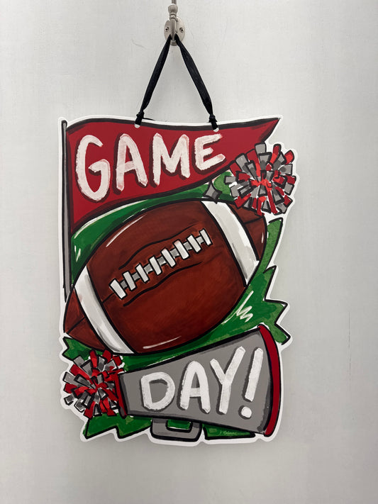 Door Hanger Red and Gray Game Day