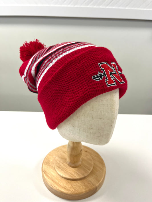 Nicholls Embroidered Striped Pom-Pom Beanie