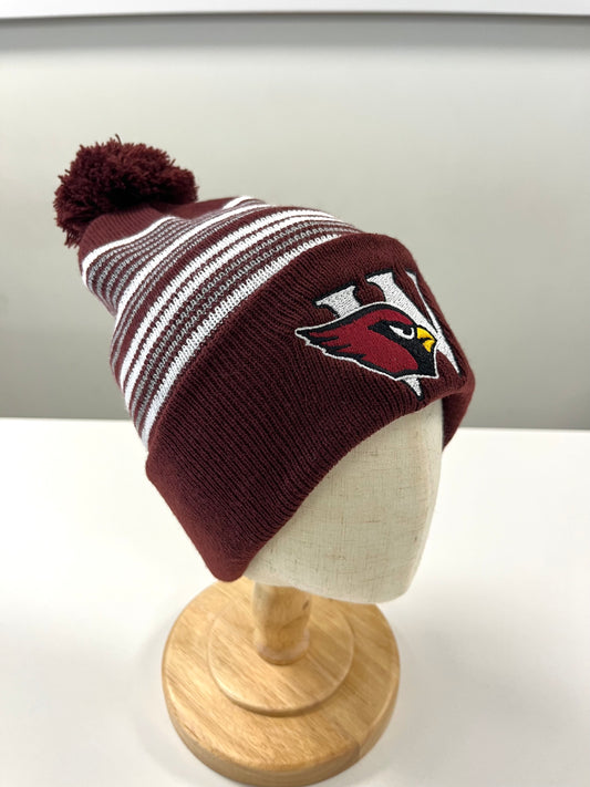 EDW Embroidered Striped Pom-Pom Beanie