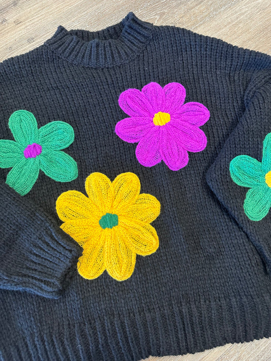 Mardi Gras Flower Sweater