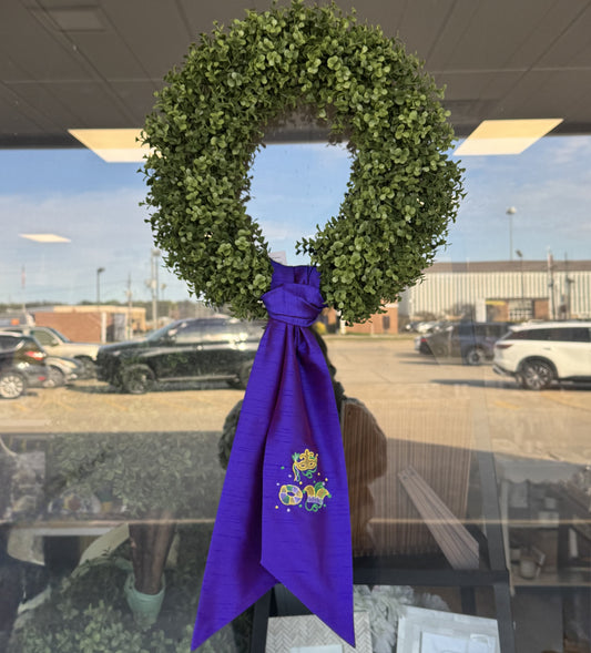 Mardi Gras Embroidered Purple Silk Wreath Sash
