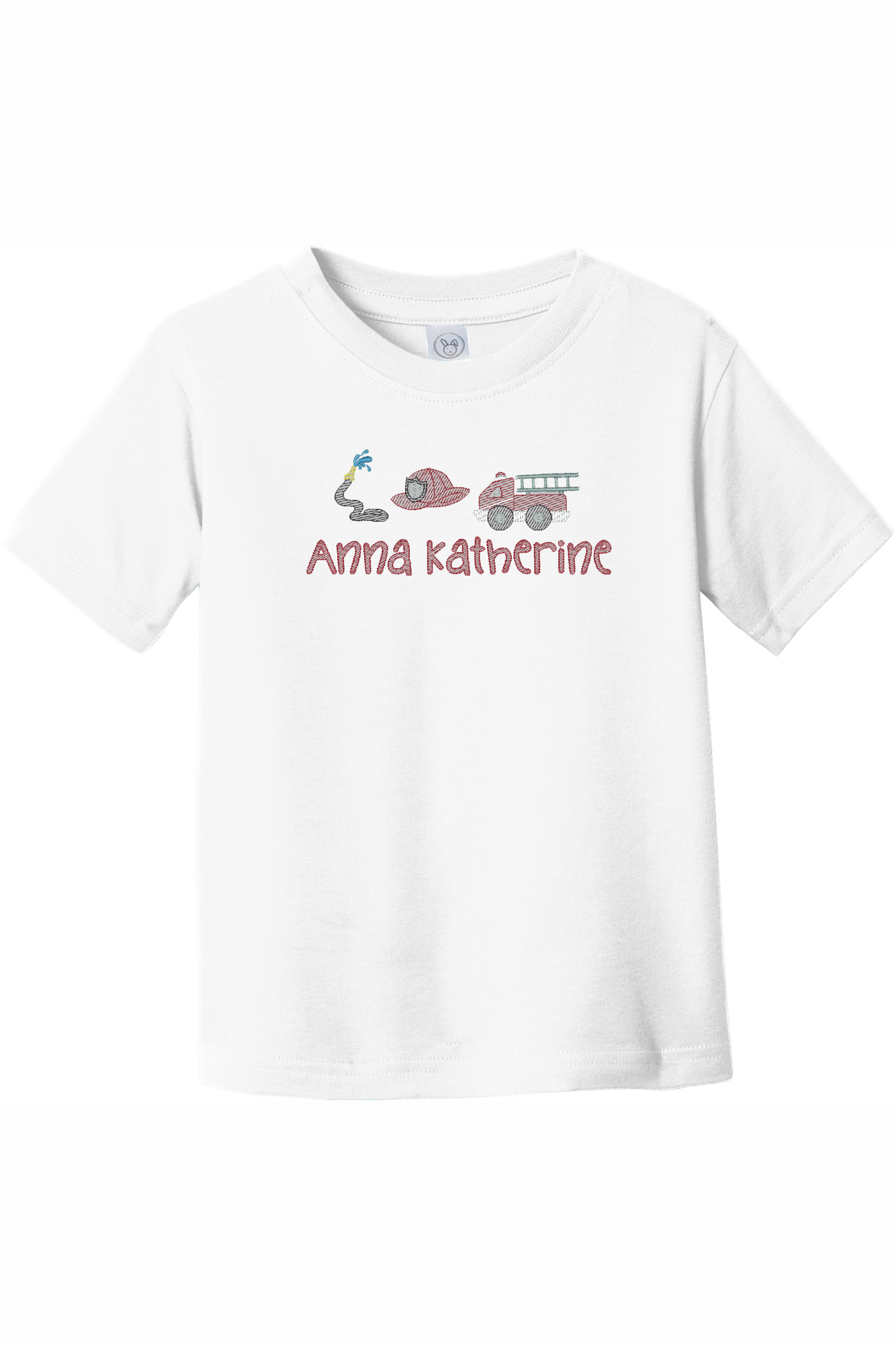 Toddler Sketch Fire Truck with Name Cotton Tee