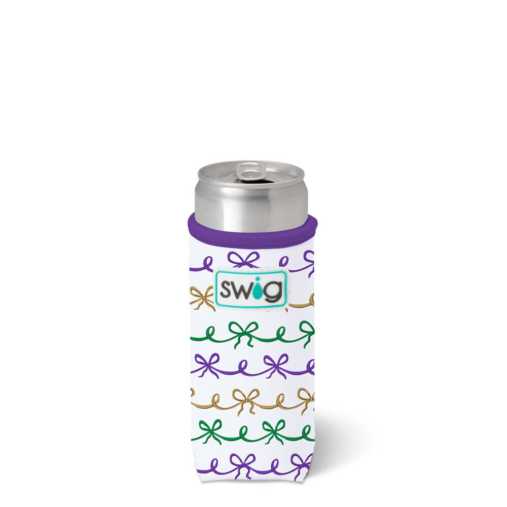 Mardi Gras Bow Slim Can Coolie