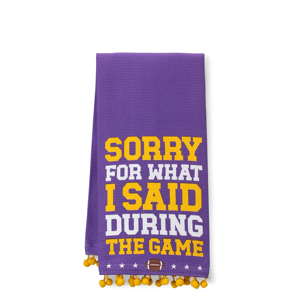 Sorry For What I Said Purple + Yellow Tea Towel