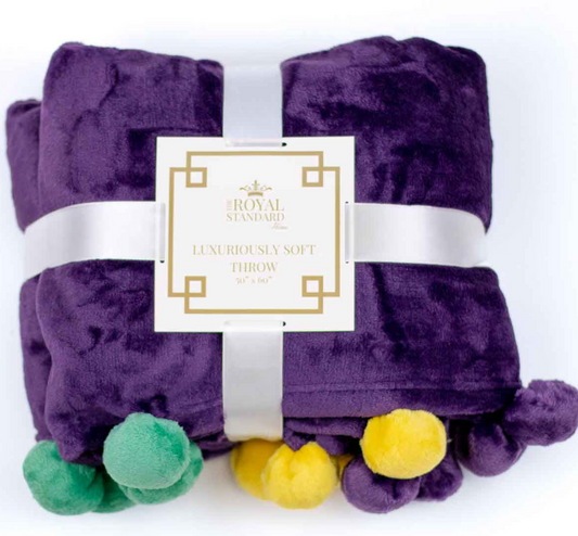 Cozy Pom Pom Mardi Gras Throw