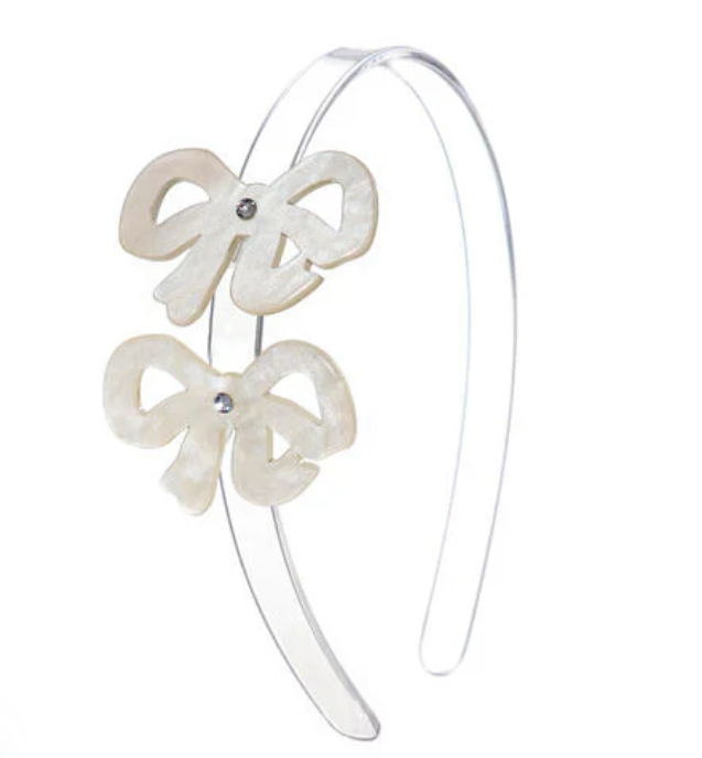 Double Pearlized White Bow Headband