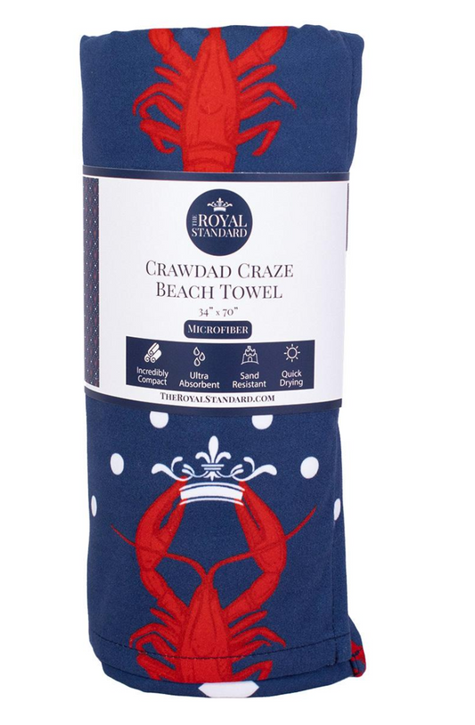 Crawdad Craze Beach Towel in Navy & Red