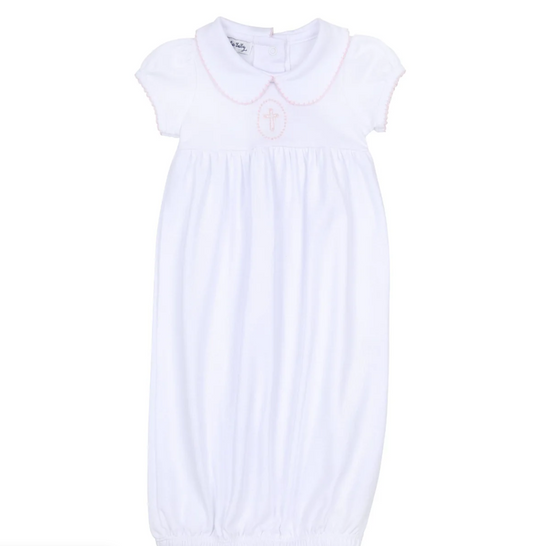 Blessed Embroidered Collared Short Sleeve Gown - Pink Preemie