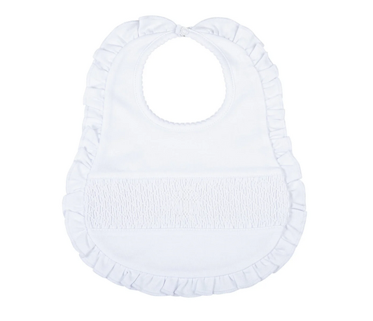 Blessed Smocked Ruffle Bib - White