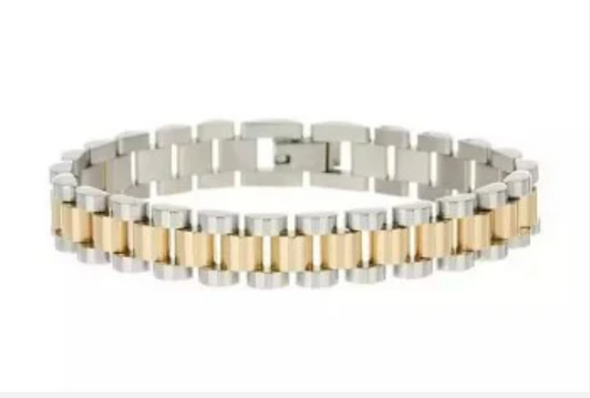 Silver & Gold Watch Link Bracelet 8.25"