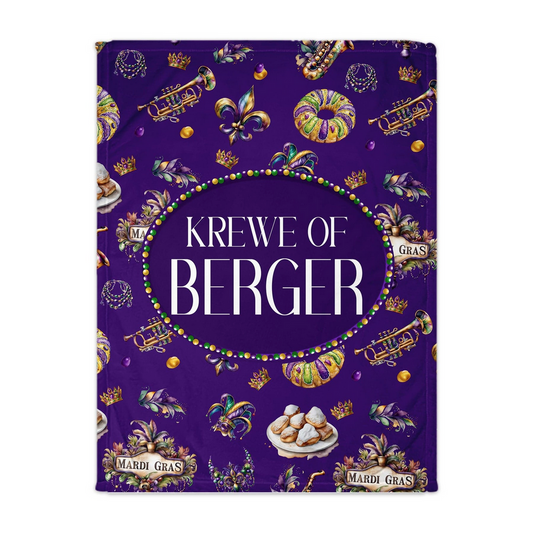 Personalized "Krewe Of" Mardi Gras Throw Blanket