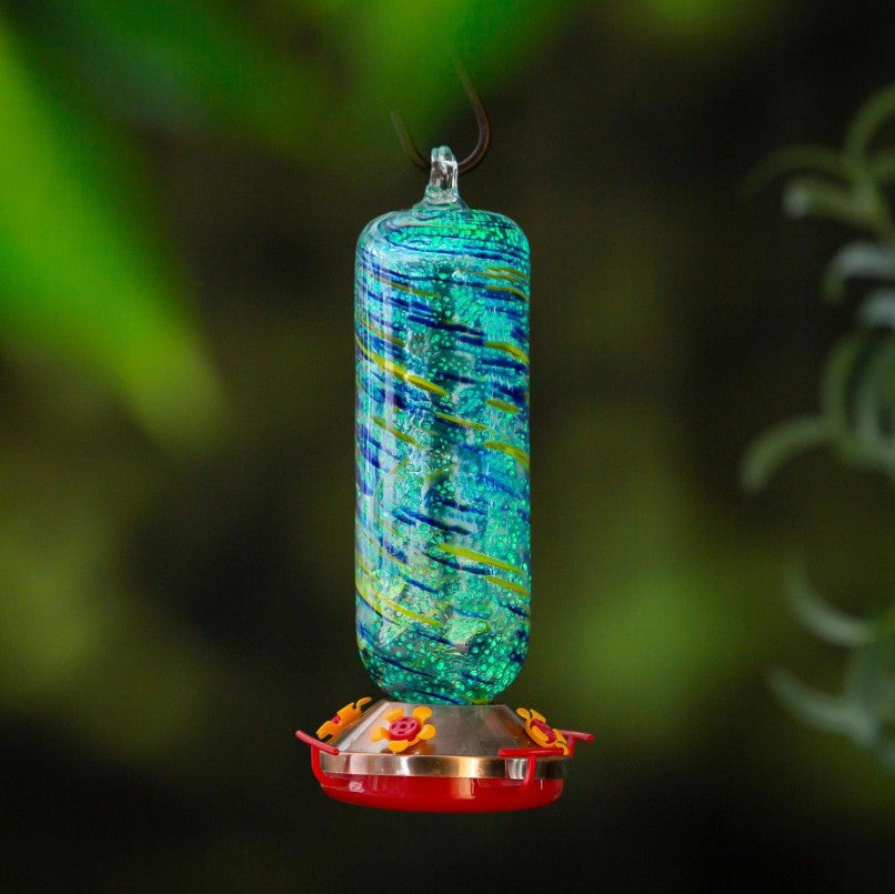 Blue Coastal Glass Hummingbird Feeder