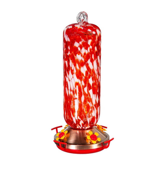 Red & White Glass Hummingbird Feeder